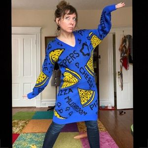 LEGENDARY Vintage 80s Novelty Pizza Sweater Dress - Dressy Tessy